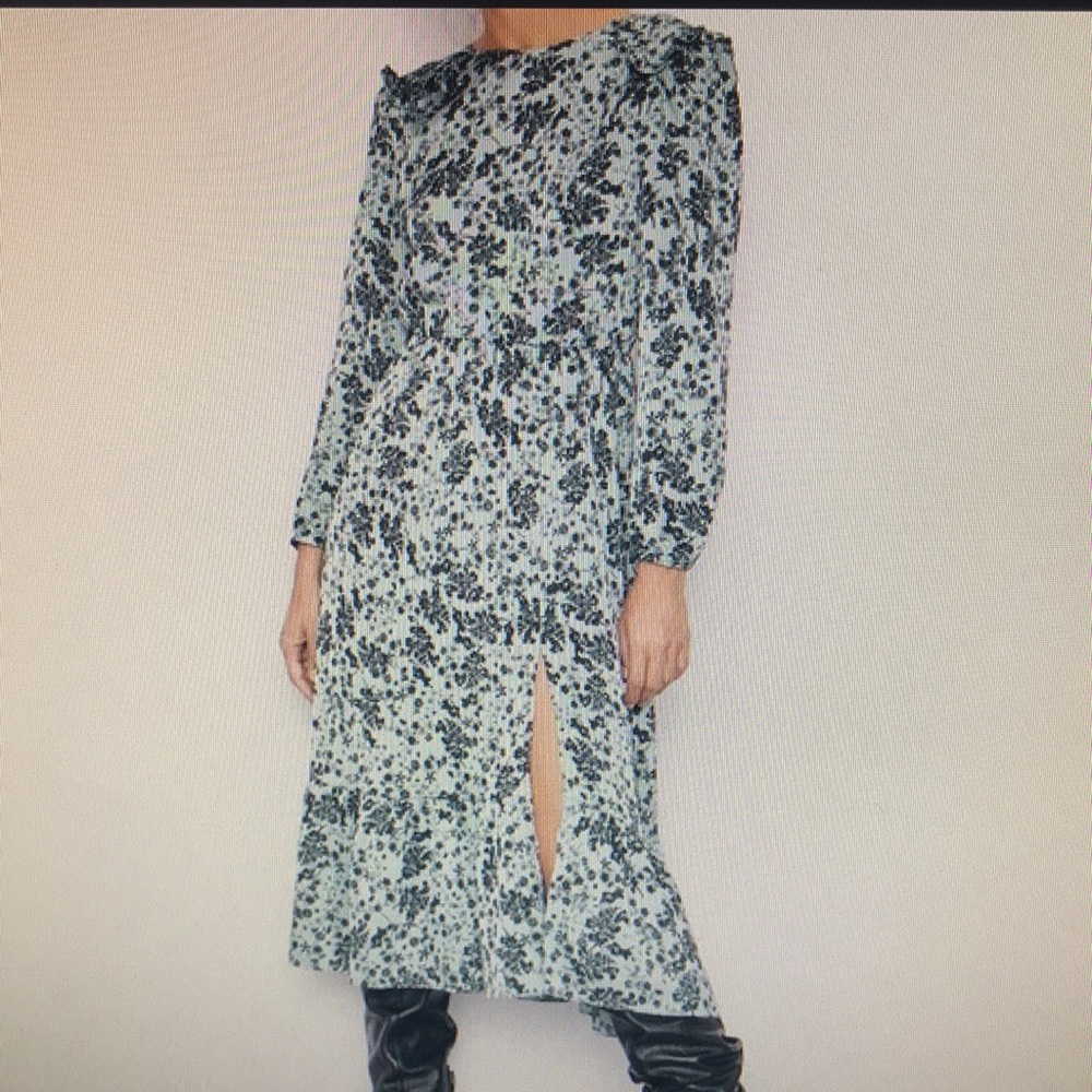 Zara Silky Blue Floral Midi Dress, M - Picture 3 of 9